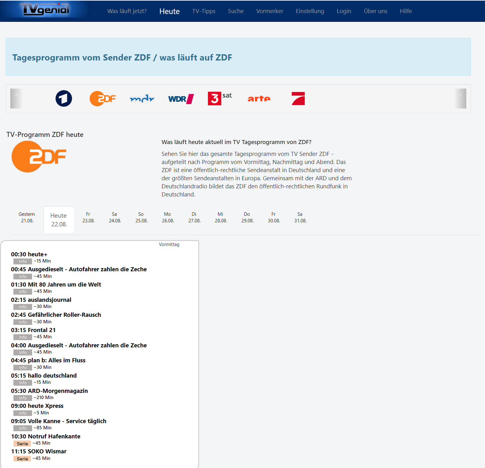 hier gehts zum Fernsehprogramm des ZDF von morgen